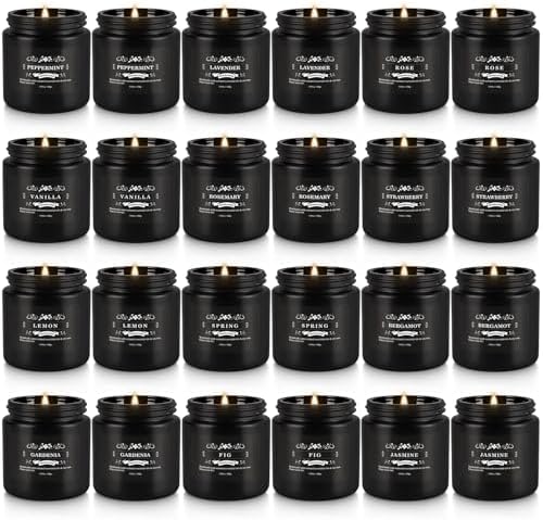 Scented Candle Set 24 Pack,Black, Candle for Home Scented, Odor Eliminating, Stress Relief, Long Lasting Soy Wax Gift Set