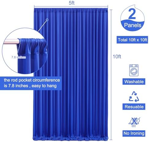 10x10 Royal Blue Backdrop Curtain for Parties Wrinkle Free Blue Photo Curtains Backdrop Drapes Fabric Decoration for Wedding Birthday Party Baby Shower 5ft x 10ft,2 Panels