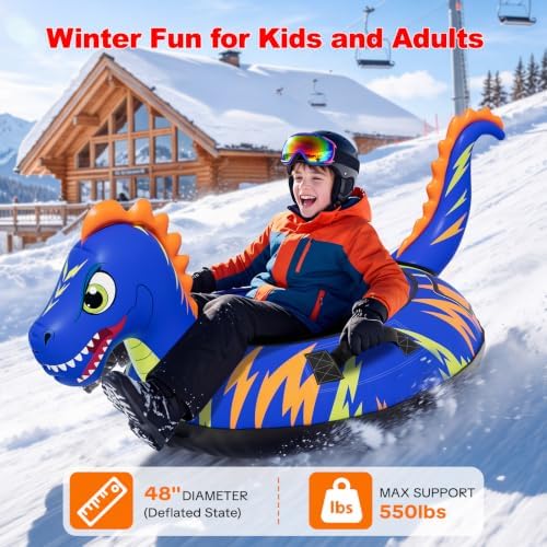 48'' Heavy Duty Snow Tube with Canvas Cover, Snow Sled for Kids & Adults