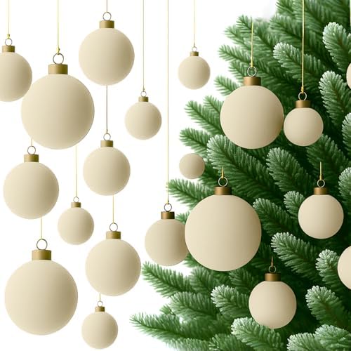 Foilswirl 36 Pcs Cream White Velvet Christmas Balls, 2.36", 2.76", 3.15"