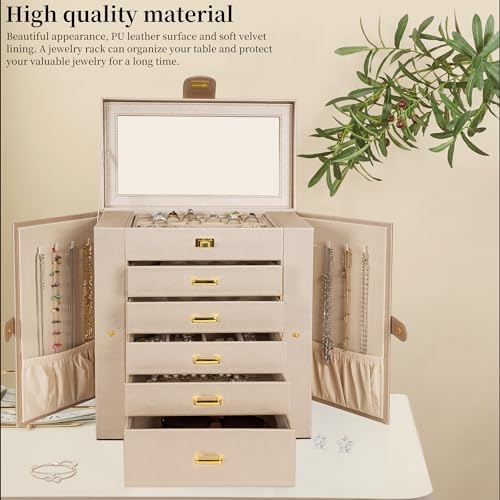 AKOZLIN 6-Tier Jewelry Box Organizer 5 Drawers Storage XLarge Champagne