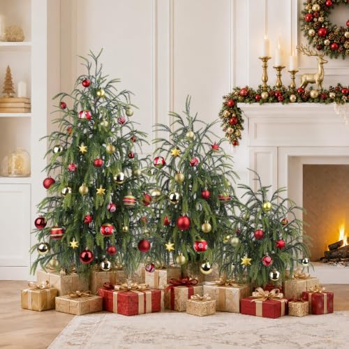 3Pcs Christmas Norfolk Pine Tree, 2FT 3FT 4FT Real Touch Artificial Tree