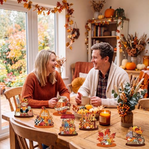 Leinuosen 12 Pcs Fall Table Decoration for Home, Wooden Pumpkin Turkey Sign