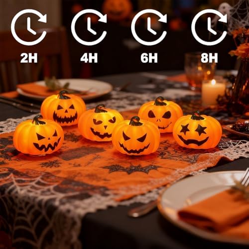 Wondise 6Pack Halloween Pumpkin Tea Lights with Remote and Timer