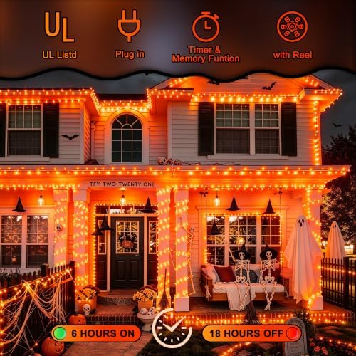 JMEXSUSS 1000 LED Orange Halloween String Lights Outdoor Indoor Plug in
