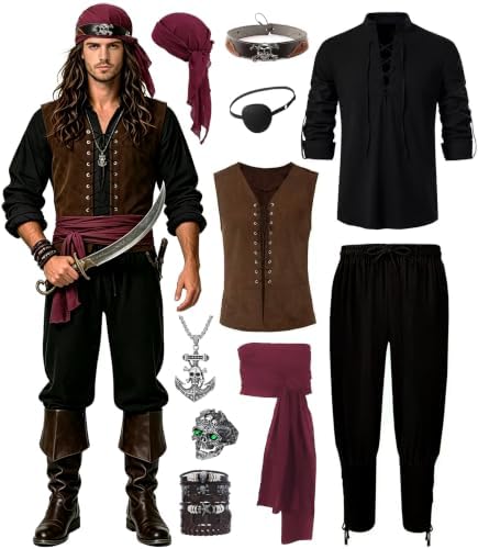 10Pcs Men Medieval Viking Pirate Renaissance Costume