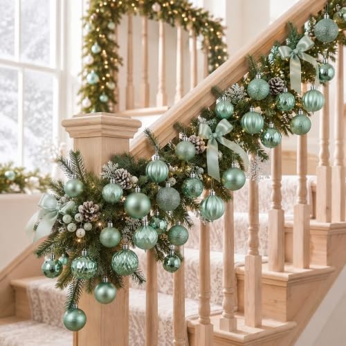 Lunmon 64 Pcs Teal Christmas Ball Ornaments Iridescent Clear Xmas Bulbs