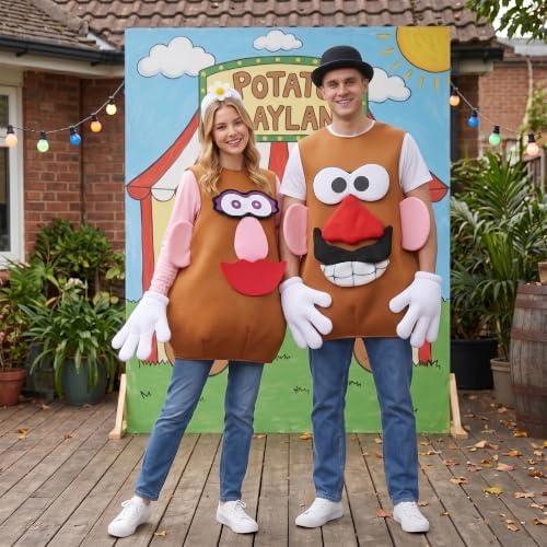 Mr/Mrs Potato Costume Cartoon Funny Halloween Couples Cosplay Tunic White Gloves Hat Detachable Parts Set for Adult