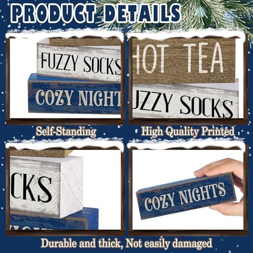 Lineshading 4 Pcs Snowflake Truck Tiered Tray Decor Wooden Block Signs