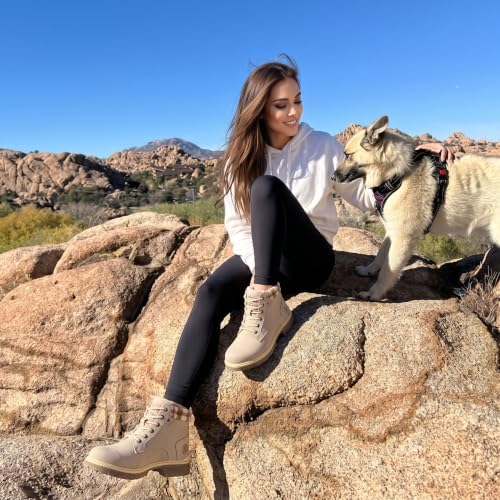 ANJOUFEMME Women Waterproof Hiking Boots Winter Snow Non Slip Outdoor Shoes