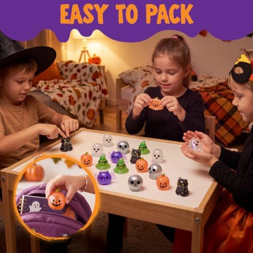 JOYIN 24 PCS Halloween Mini Glitter Squishy Toys, Slow Rising Squishy Toys, Anxiety Relief Stress Balls, Sensory Toy for Kids Teens, Party Favors, Trick or Treating, Classroom Prize
