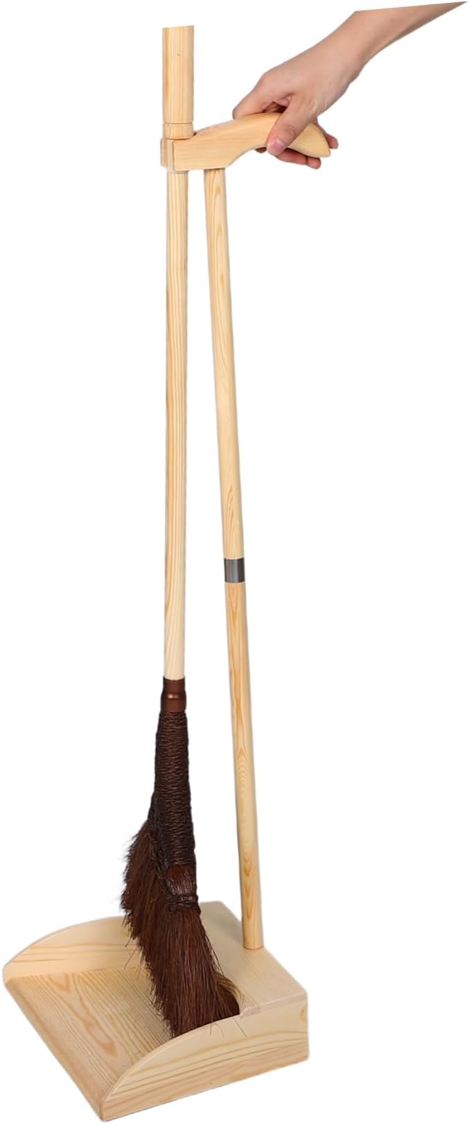 VALICLUD 1set Broom and Dustpan Set - Wooden Long Handle Broomstick Dust Pan Sweeping Tools for House Garage Office Lobby Kitchen Floor