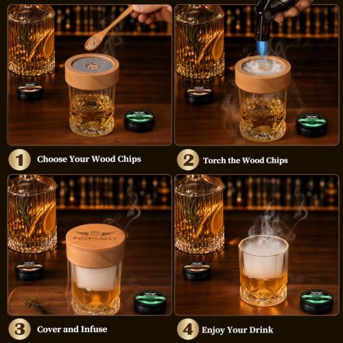 INSISART Whiskey Smoker Kit, Old fashioned Smoker Kit with Barrel, Natural