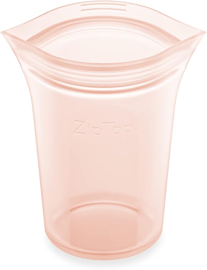 Zip Top Reusable Food Storage Bags | Small Cup [Peach] | Silicone Meal Prep Container | Microwave, Dishwasher and Freezer Safe | Made in the USA