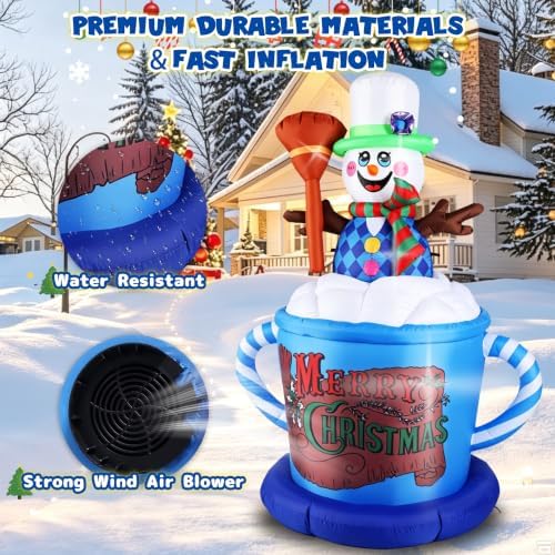 6.6FT Christmas Inflatable Snowman, Blow Up Christmas Outdoor Decoration Built in LED Lights, Holiday Xmas Inflatables for Yard Garden Lawn Decorations