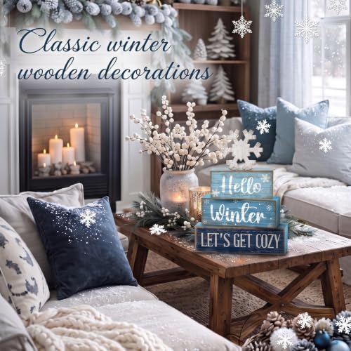 Lineshading 4 Pcs Snowflake Christmas Table Decorations Hello Winter Blocks