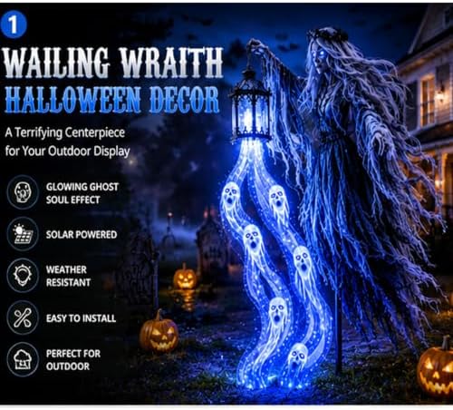 Halloween Soul Harvester Animated Solar Powered Garden Light,Halloween Ghost Yard Light, Solar Witch and Glowing Soul Stake, for Lawns, Gardens, Porches, Walkways and Seasonal Outdoor Displays (D)