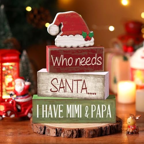 Lineshading 4 Pcs Christmas Table Decorations for Home, Wood Santa Hat Sign