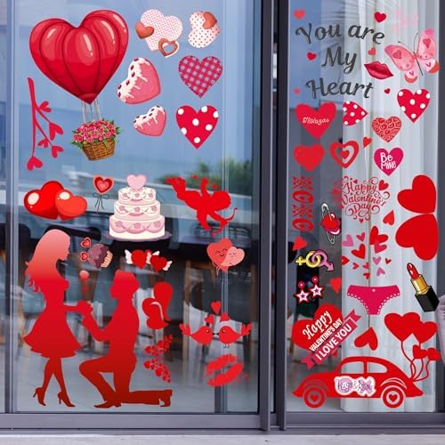 Valentines Day Decor Window clings 10 Sheet for Glass Windows Double-Sided Valentines Day Decorations Heart Window Decal