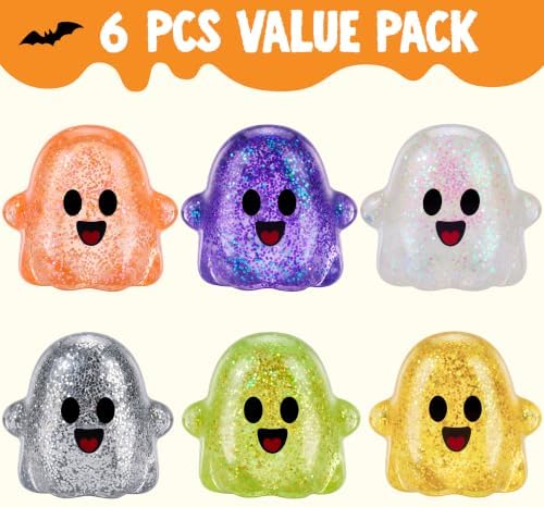 JOYIN 6 PCS Halloween Glitter Ghost Squishy Toys, Slow Rising Squishy Toys, Anxiety Relief Stress Balls, Sensory Toy for Kids Teens, Party Favors, Trick or Treating, Classroom Prize