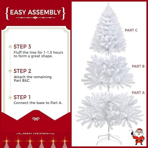 Yaheetech 6ft Pre-lit Christmas Tree with 300 Warm White Lights, White
