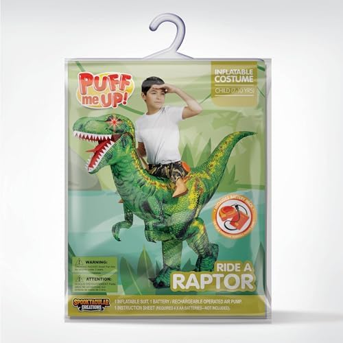 Spooktacular Creations Inflatable Dinosaur Costume Kids, Blow up Ride on Raptor Suit Boys Girls for Halloween Cosplay Party