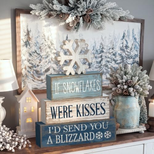 Moucuny 4 Pcs Christmas Table Decorations Wooden Snowflake Decor Winter