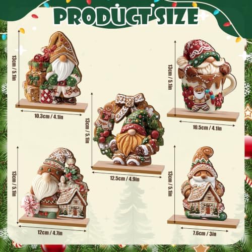 RattanView 5 Pcs Gingerbread Christmas Table Decorations Wooden Ginger Bread Gnome Decor Christmas Table Centerpiece Ginger Bread Village Decorations Xmas Gnome Tiered Tray Decor with Base for Home