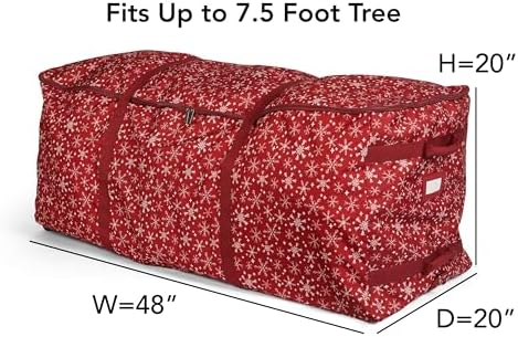 Covermates Christmas Tree Rolling Cinch Bag, 6-7.5 ft Trees, Red Snowflake