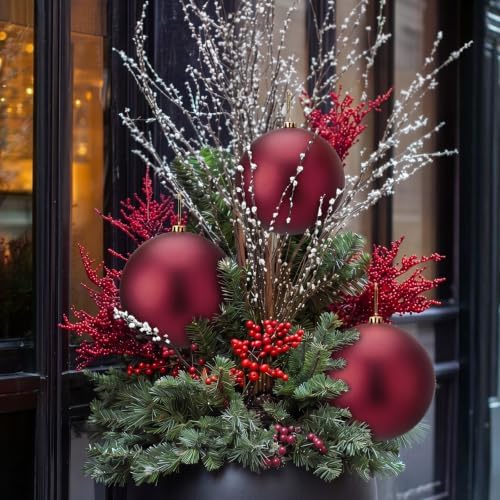Threan 8 Inch Burgundy Matte Large Christmas Ball Ornament