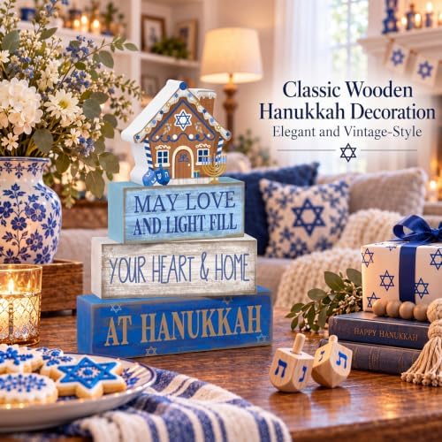 Lineshading 4 Pcs Table Decor for Home Shelf, Hanukkah Gingerbread House