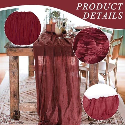 12 Pack Cheesecloth Table Runner, Runner Gauze Boho Wedding Decor Romantic Table Runner for Wedding Birthday Party(35" x 118") (Wine Red)