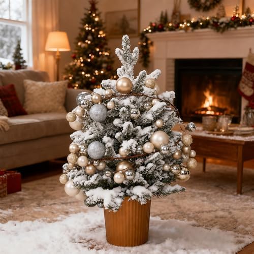 2 Pcs 6 ft Christmas Ball Ornament Garland, Silver, Champagne Gold