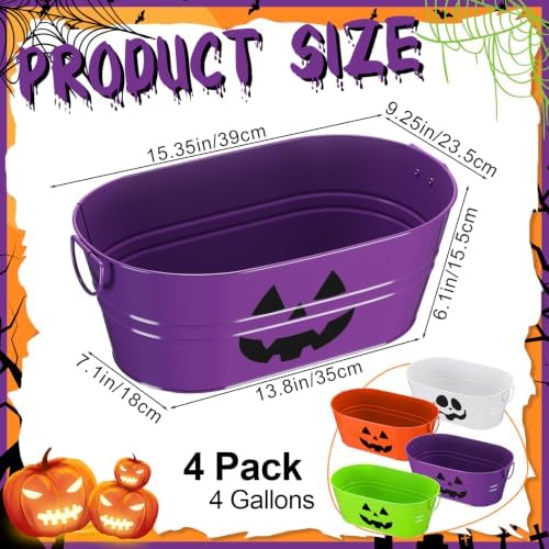 Zonon 4 Pack Halloween Galvanized Buckets, 4 Gal Halloween Candy Bowl
