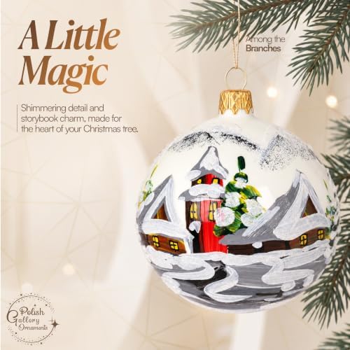 Polish Hand Blown Glass Christmas Ornaments Ball, First Snow White 5 in