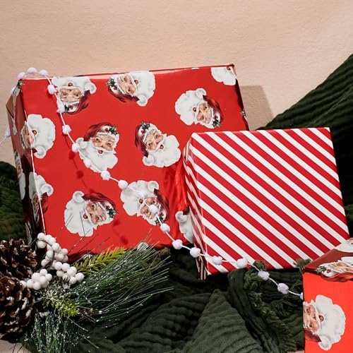 LaRibbons Vintage Santa Foil Christmas Wrapping Paper, Candy Cane Stripe