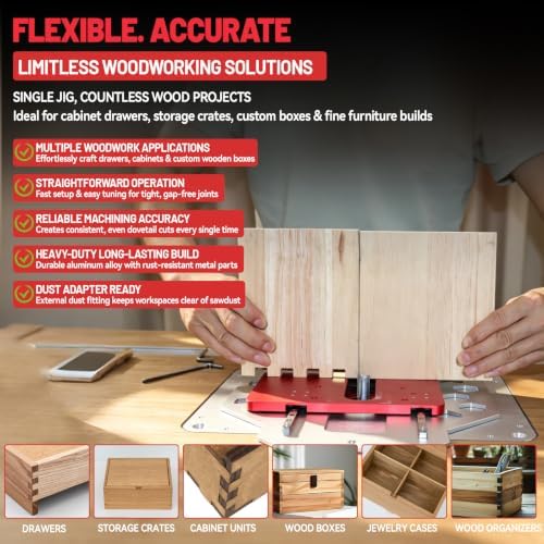 Router Table Box Joint Jig, Finger Joint Jigs for Woodworking with 1/4", 3/8", 1/2" Aluminum Indexing Keys and Smooth Bearing Glide System for Drawers, Cabinets & Boxes