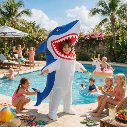 One Casa Inflatable Shark Costume for Kids,Blow Up Full Body Animal Suit