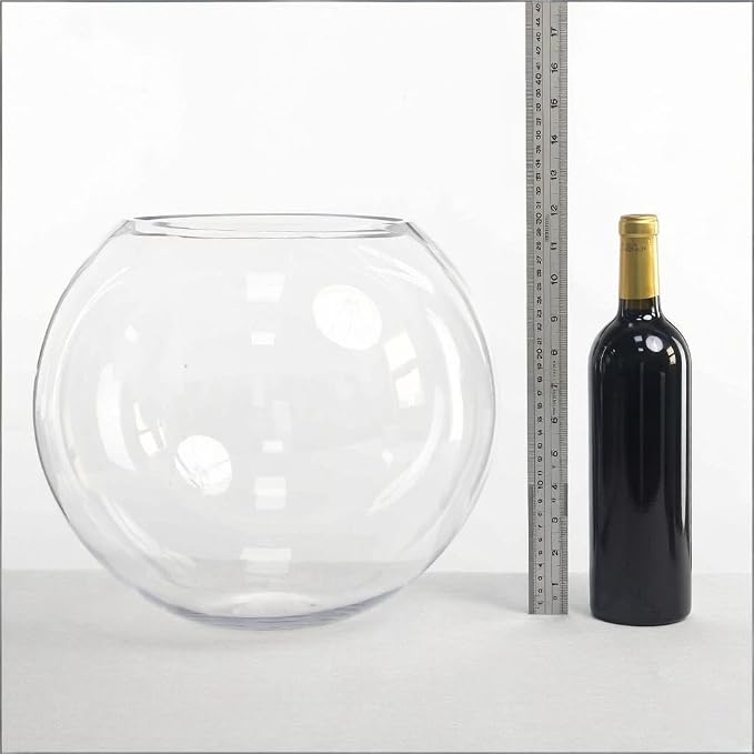 CYS EXCEL Large Glass Bubble Bowl (H-12 W-13, Approx. 5.3 Gal.) Round Bowl Terrarium Globe Flower Vase Centerpiece for Weddings Events Arrangements