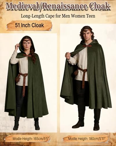 kasahara Renaissance Hooded Cloak Medieval Costume Accessories for Men Women Halloween Costume Cape Belt Pouch Bracers