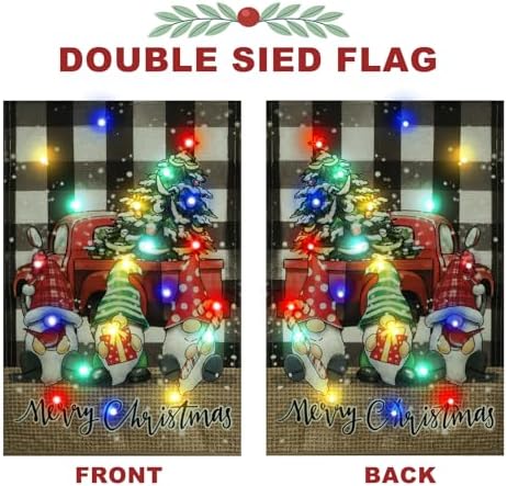 Lighted Christmas Gnomes Garden Flag Outdoor Decor, 12x18 In