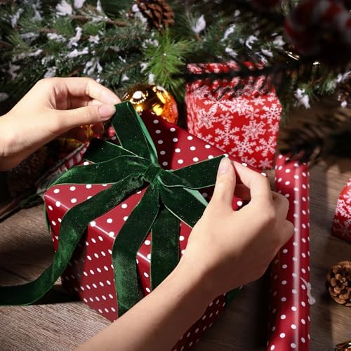 LaRibbons Reversible Christmas Wrapping Paper, White Dots Snowflakes on Red