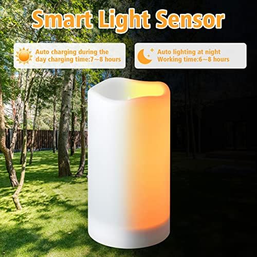 YOROXRG Solar flameless Candles Outdoor Waterproof,Dusk to Dawn Outdoor Lighting, Flickering fameless Reusable LED Light Candles for Lantern Garden Camping and Home Decor, 3D Wick (3"X6") Set of 2
