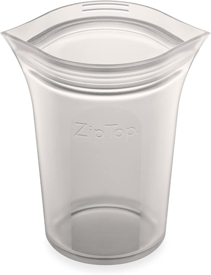 Zip Top Reusable Food Storage Bags | Small Cup [Gray] | Silicone Meal Prep Container | Microwave, Dishwasher and Freezer Safe | Made in the USA