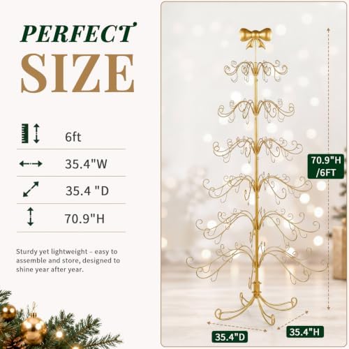 Karl Home 6 ft Wrought Iron Bow-Top Ornament Display Tree, Yellow