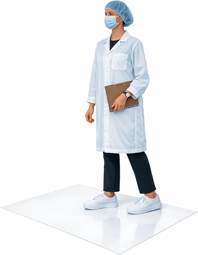 Disposable Cleanroom Adhesive Sticky Floor Mats, 18" x 36", Tacky Peel‑Off Mats, 30 Sheets, 4‑Pack, White