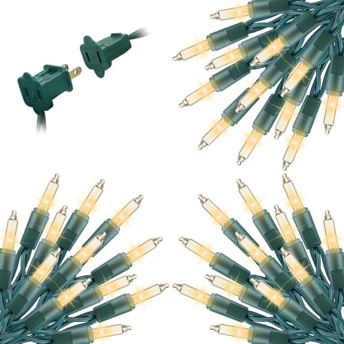 Minetom Clear Christmas String Lights 3 Pack 20 Feet 100 Counts Warm White