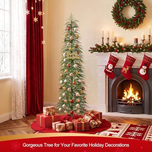 VeriNaTural Unlit Christmas Tree 7ft, Skinny Slim Pencil Xmas Tree