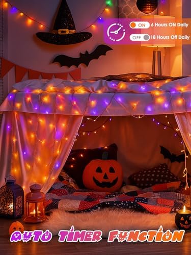 2 Pack 200 LED Battery Operated Halloween Lights, 8 Modes String Lights