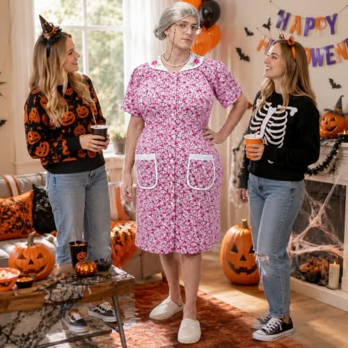 7 Pcs Halloween Fat Old Lady Costume Set, Grandma Dress Fat Suits